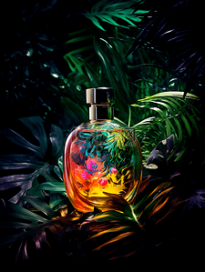 叶子化妆品背景图片_森林植物叶子香水瓶摄影广告背景