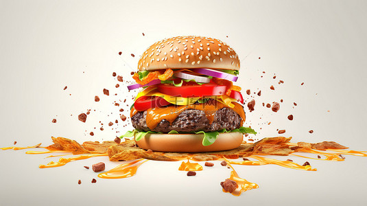 食品快餐海报背景图片_终极汉堡 3D 美味快餐乐趣