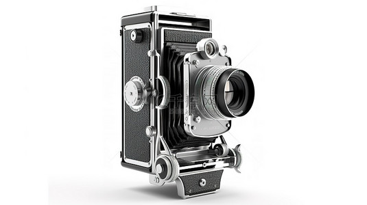 孤立的白色背景 3d 复古相机在 3d 插图中呈现的摄影符号