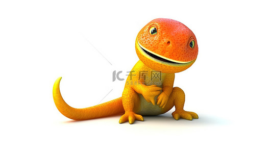 爬行动物背景图片_有趣的 3D 爬行动物图标抓着一个橙子