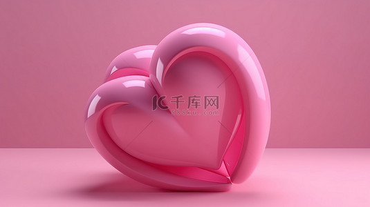 迷人的粉红心 3D 设计的爱情图标