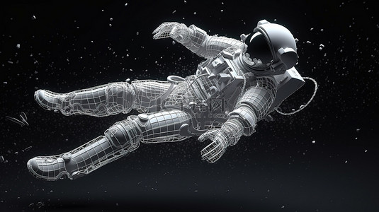 人物素描卡通睡觉背景图片_自由落体中 3D 宇航员的宇宙平线艺术设计插图