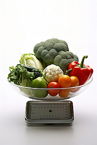电子秤上的一碗蔬菜
