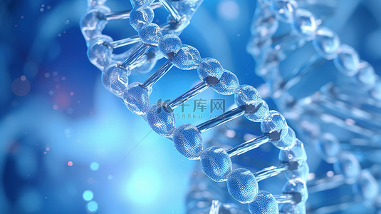 医疗基因背景图片_抽象浅蓝色背景下螺旋 DNA 分子结构的 3D 渲染生物工程概念