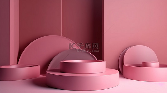 简约的粉红色未来主义背景与 3d 渲染空圆柱领奖台