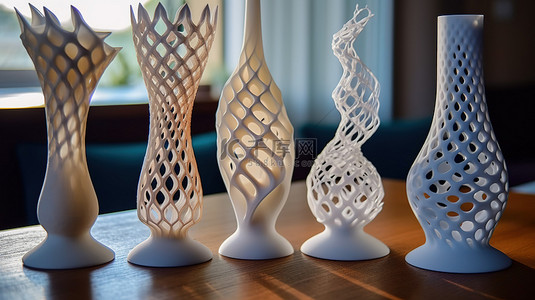 3D打印的表格和物体显示在桌子上