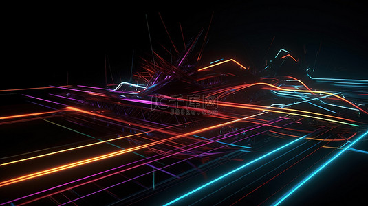 科技圈背景图片_3D 渲染的霓虹灯线创建动态抽象科技背景