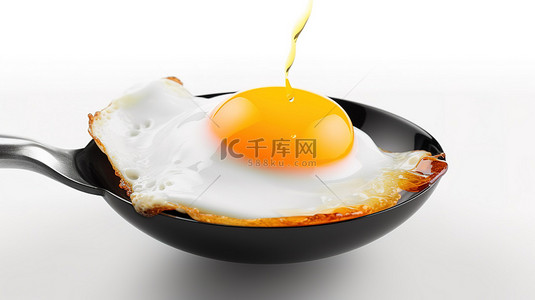 手绘火腿煎蛋背景图片_白色背景上带有煎蛋的飞盘的 3D 图形
