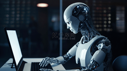人工智能立体装饰背景图片_办公的智能机器人背景