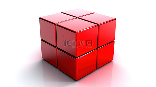 带有渲染的 3D 红色立方体的白色背景