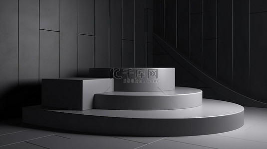 灰色讲台上的促销展示与 3D 背景营销图像 02