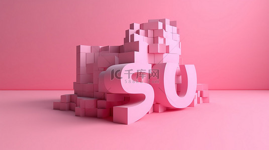 3D渲染中的巨大间隙词在充满活力的粉红色背景下设置