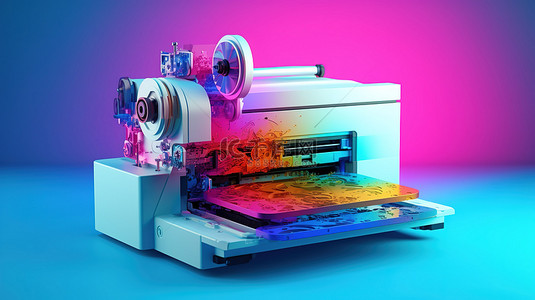 3D 渲染中海蓝宝石背景上显示 cmyk 颜色的数字喷墨打印机