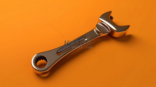 橙色背景上单色扳手的 3D 渲染