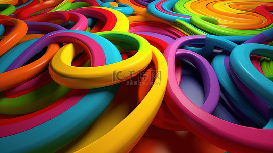 渐变的花背景图片_以 3d 呈现的充满活力的卷曲彩虹条纹设计