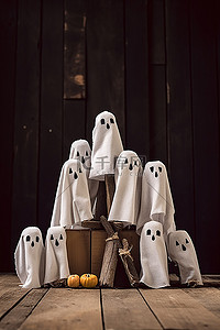 万鬼节背景图片_鬼魂和幽灵般的鬼魂在木头上有一个标志