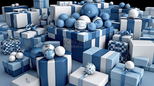 生日包装纸背景图片_蓝色和白色以各种尺寸呈现 3D 渲染显示
