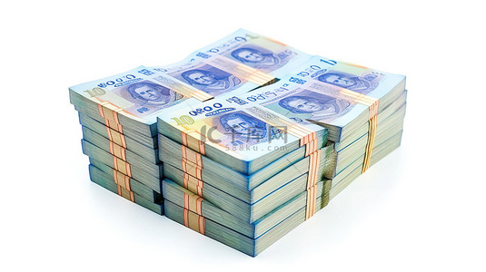 钞票背景图片_白色背景隔离 3D 渲染俄罗斯卢布钞票一百卢布