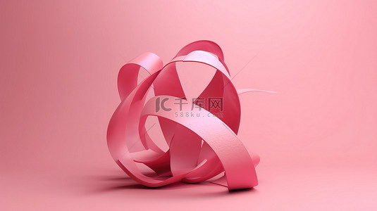乳腺癌意识月粉红背景上粉红丝带符号的 3D 插图