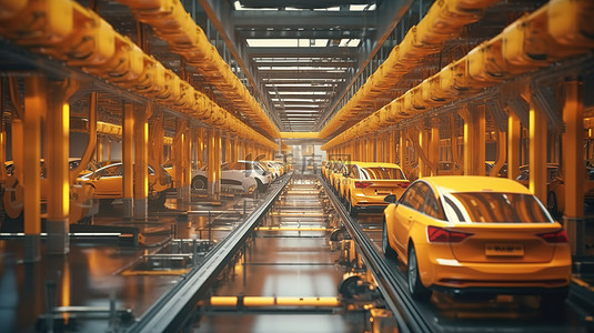 汽车厂背景图片_3D 渲染机器人装配线自动化汽车制造的未来