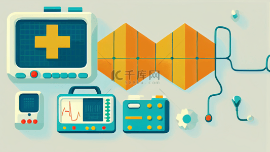 扁平化游戏背景图片_医疗图标心电图
