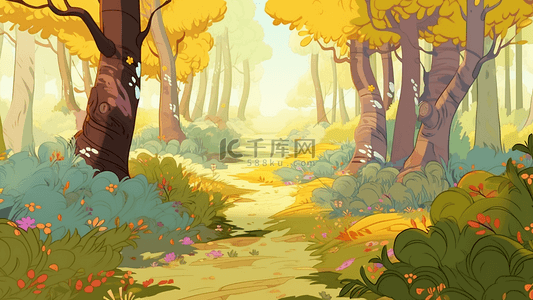 森林路黄色秋天背景