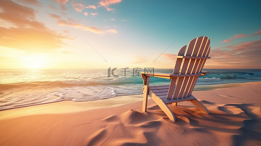 放松放松背景图片_在沙滩椅上放松 3D 日落渲染田园诗般的热带天堂