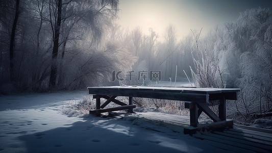 可爱冬季背景图片_户外雪地凳子冬季背景