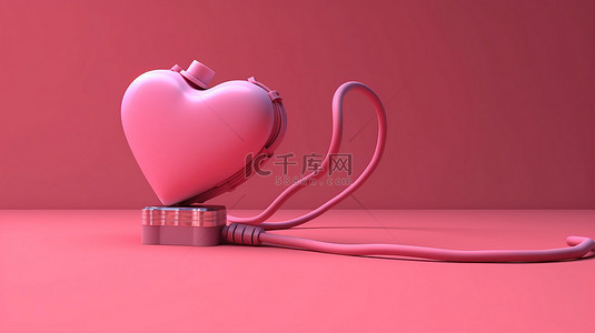 情路背景图片_用粉色背景上的电线和插头为爱的红心 3D 渲染供电