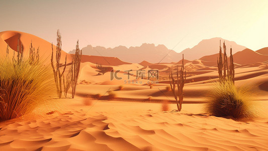 沙尘背景图片_热带沙漠沙尘仙人掌