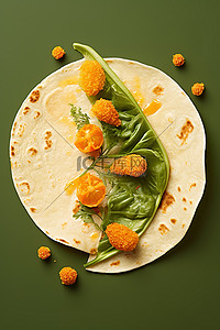 配花背景图片_玉米饼中烤墨西哥辣椒玉米粉饼，配上一些绿叶