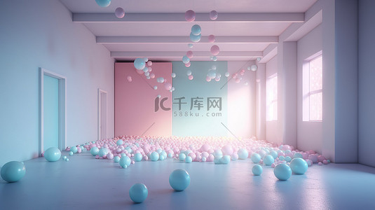 背景墙粉色背景图片_3d 渲染中带有发光球体的柔和柔和房间