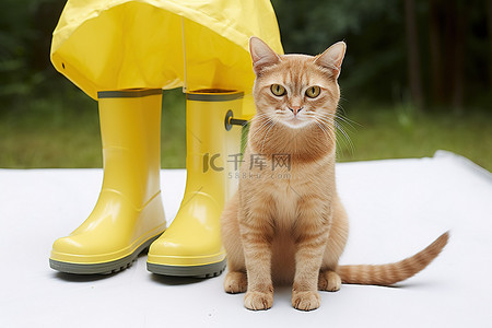 坐在天台背景图片_穿着黄色雨鞋的 k 猫先生