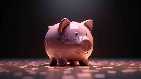 下降背景图片_通过存钱罐钱和硬币的 3d 渲染描绘的储蓄下降