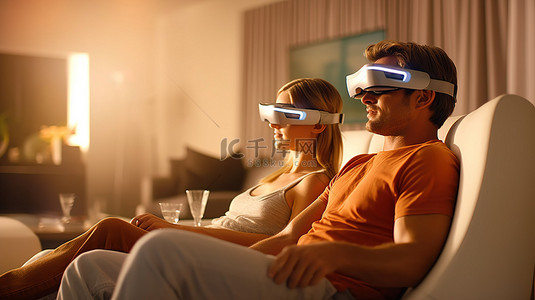戴帽子的女士背景图片_浪漫的情侣在舒适的客厅里欣赏 3D 电影
