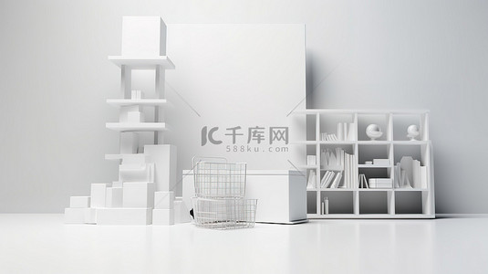 店面租赁背景图片_宽敞的 3D 电子商务店面，适合在线购物