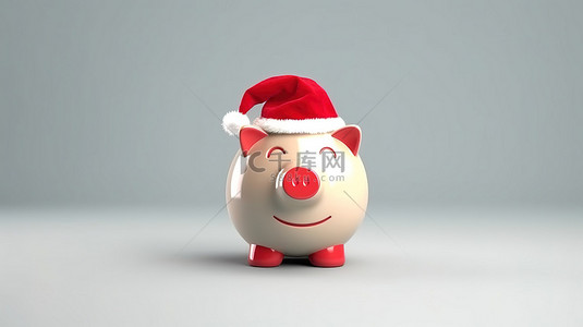 金钱帽背景图片_圣诞老人帽子存钱罐完美的圣诞储蓄解决方案 3D 渲染图像，带有文本空间