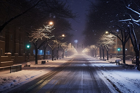冬天的人背景图片_晚上街上有雪