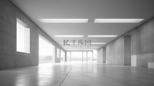 展简约背景图片_空旷空间中的简约建筑白色混凝土地板