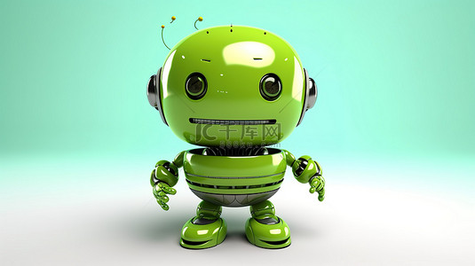 活泼的3D人物绿色机器人