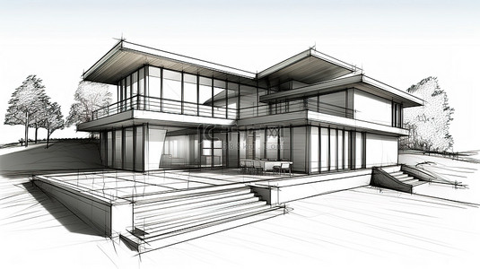 死神素描背景图片_以 3D 草图可视化的当代住宅设计