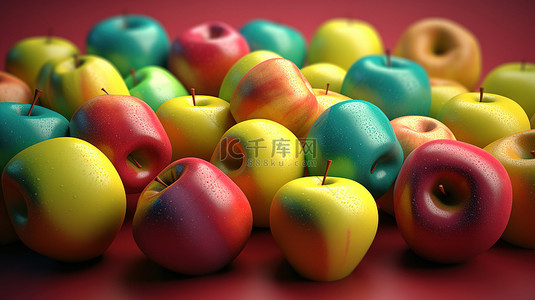 彩色苹果的 3d 插图