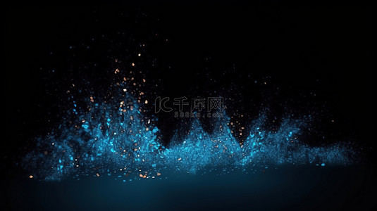 现实和抽象的黑暗背景中蓝色火闪光粒子的 3D 渲染