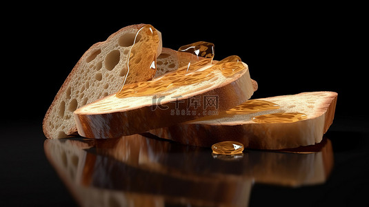 背景 3D 渲染中面包片的插图