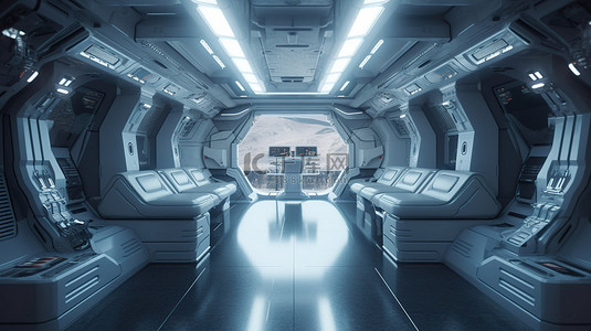 未来太空飞船室内设计的 3D 可视化