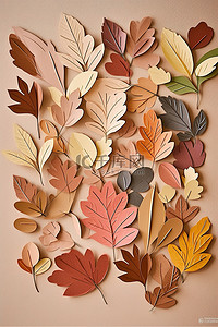 秋天树叶纹理背景图片_秋天的叶子纸剪出牛皮纸叶子