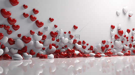 红色背景卡片背景图片_红色背景上的白色心脏 3d 渲染，带有复制空间