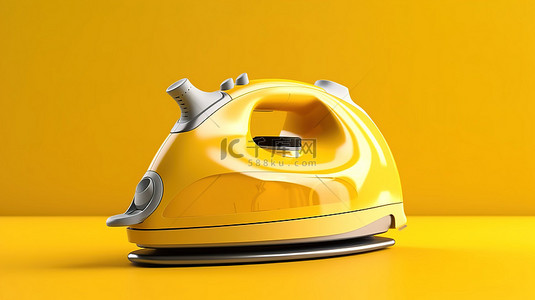 电动蒸汽挂烫机的黄色背景 3D 渲染