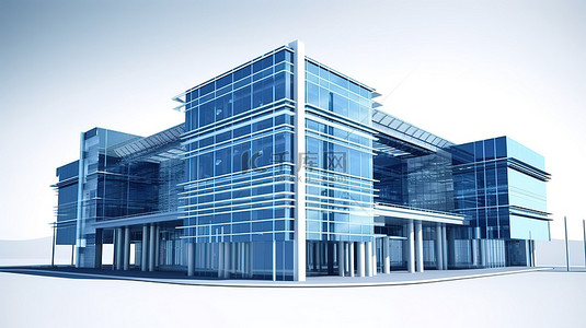建筑商业和金融中心大楼的 3D 插图