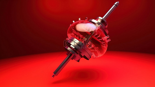 红色背景下人工授精概念中注射器穿透细胞的 3d 渲染